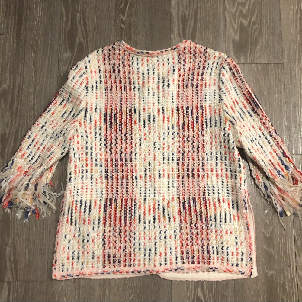 St John Ribbon Fringe Macro Plaid Cardigan Jacket in Blush Sz 6 - Picture 4 of 11
